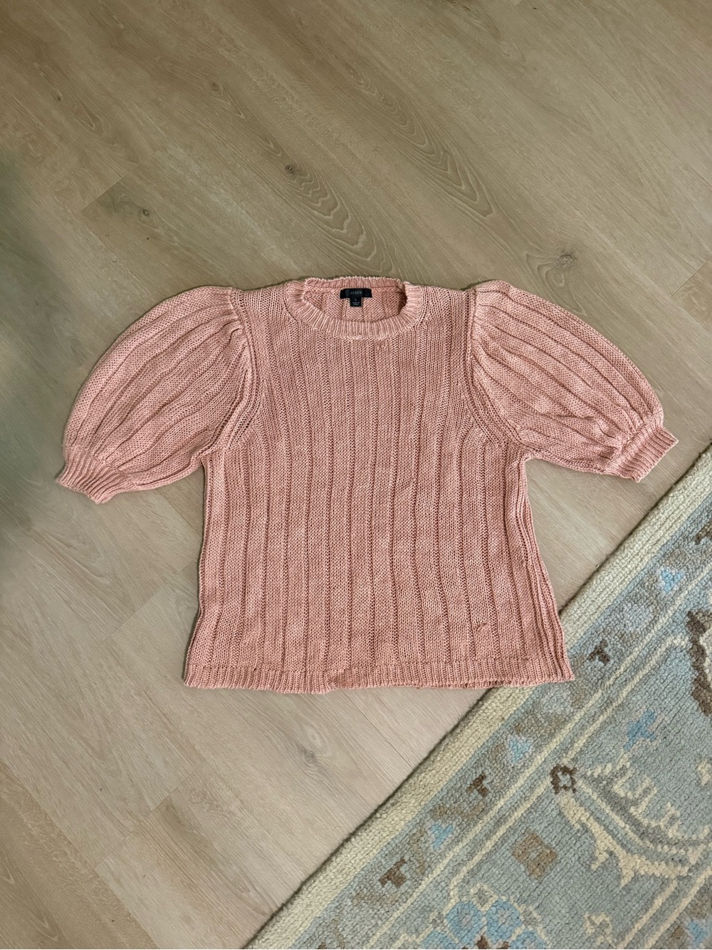 J. Crew Blush Pink Puff Sleeve Ribbed Sweater